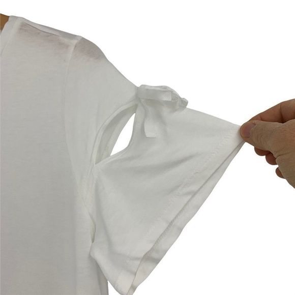 Womans Topshop T-Shirt Top Short Cutout Bell Sleeves White Sz 10 US M 0204 - Picture 3 of 7